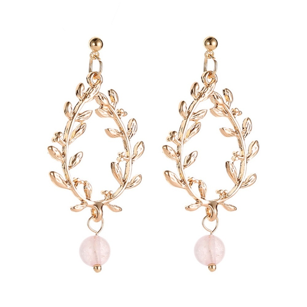 *Edetta* Gold X Pink Leaf Fashion Earrings